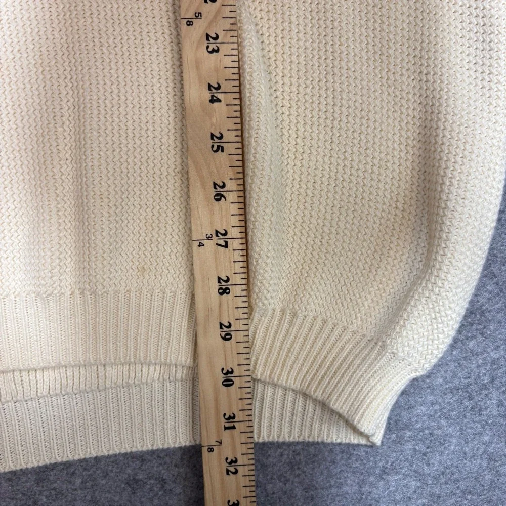 IZOD Mens XL Cream Off White Cotton Waffle Knit Crew Neck Sweater Tonal Logo